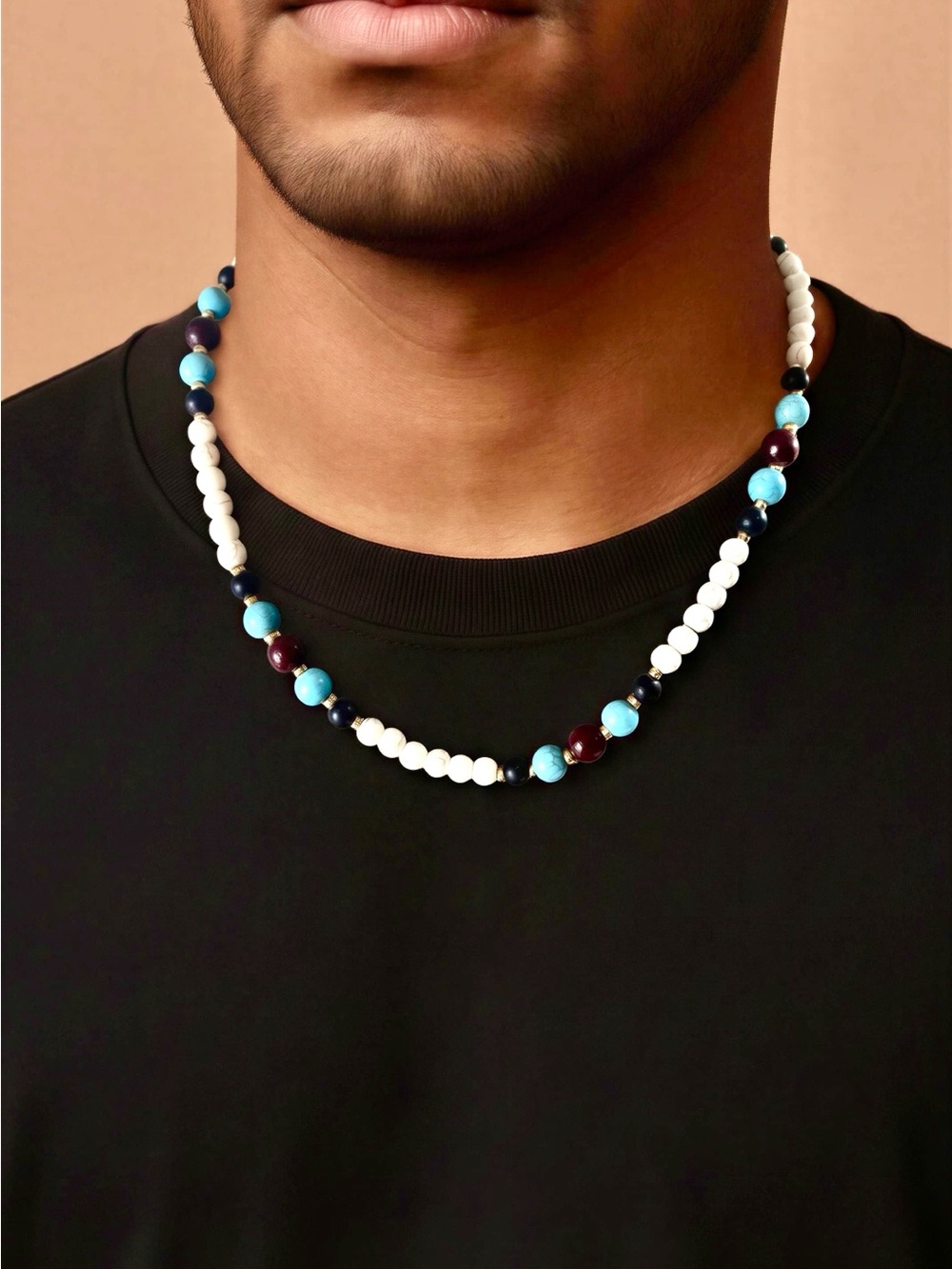Multicolor Beaded Necklace with Turquoise & White Accents unisex